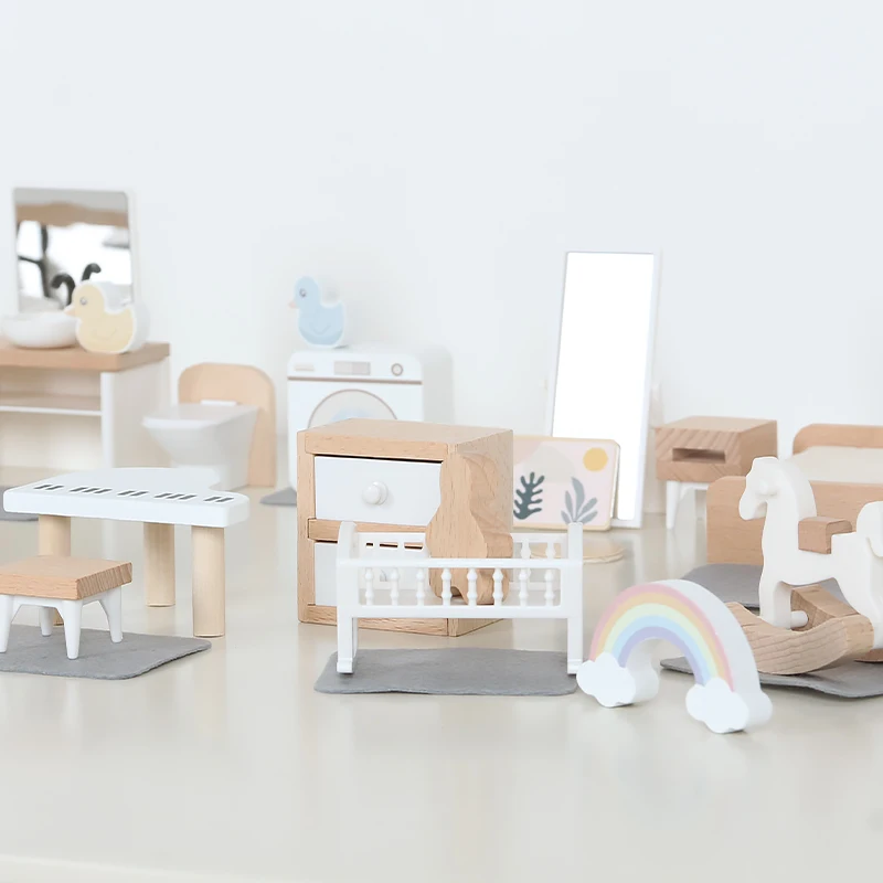 

kids Wooden Play House Toy Set Mini Dollhouse Simulated Furniture Set Bedroom Kitchen Items Table And Chairs Accessorie ﻿