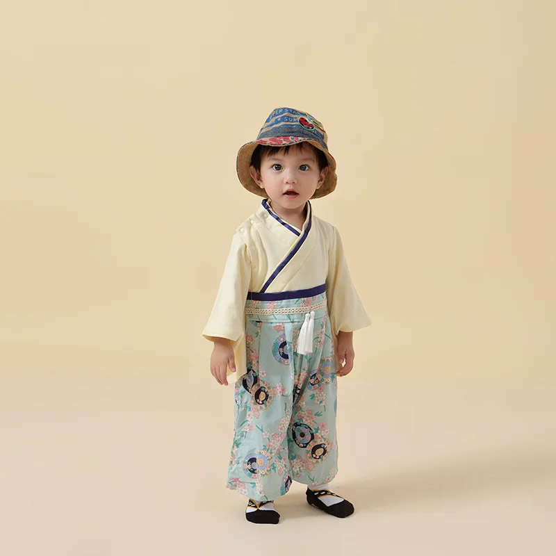 Spring Autumn Kids Japanese Kimono Baby Boys Children Casual Blue Umbrella Print Romper Kids Girl Cute Printed Kimono