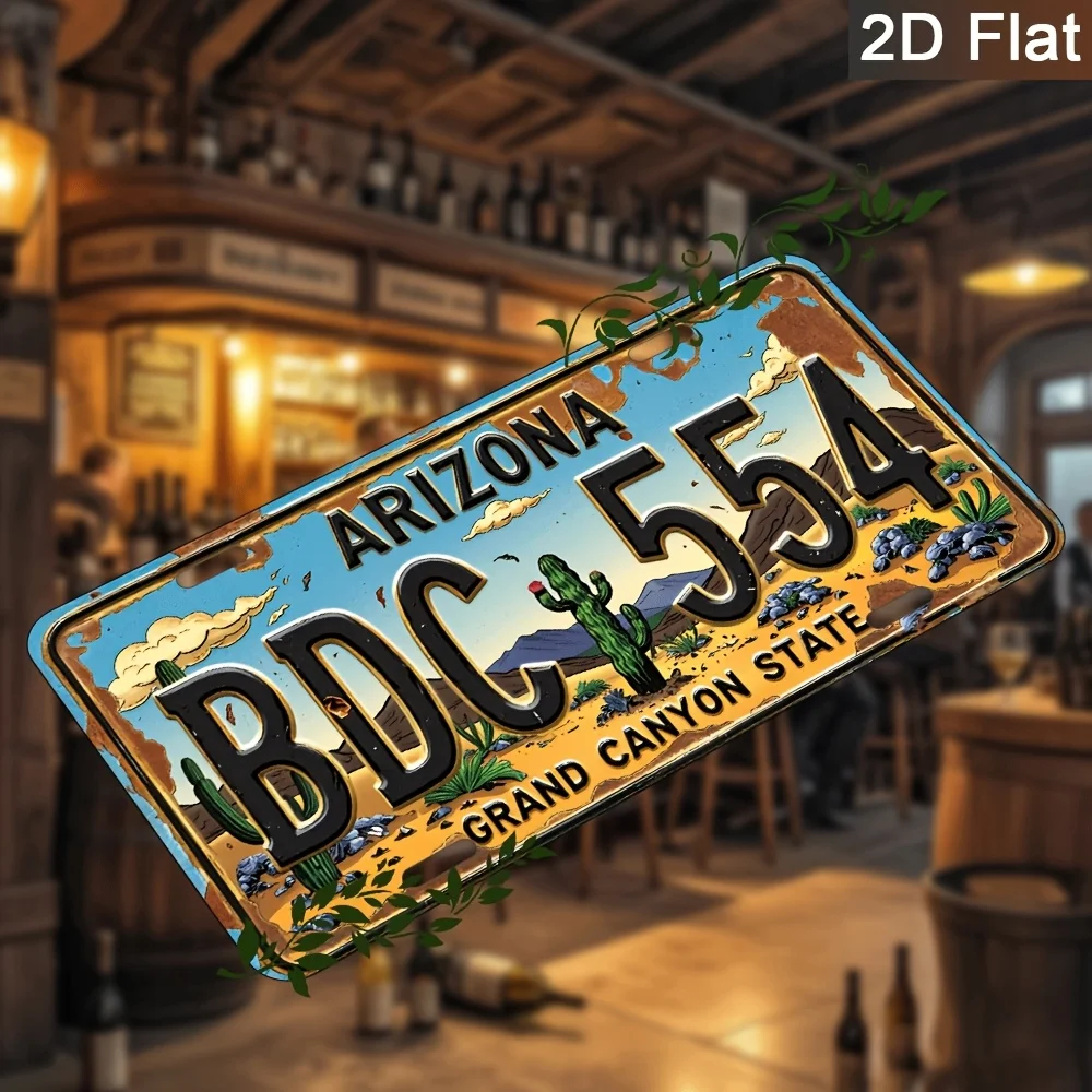 Arizona Grand Canyon State License Plate Metal Tin Sign HD Print Bendable Aluminum Plate Retro Desert Cactus Wall Art Decor for