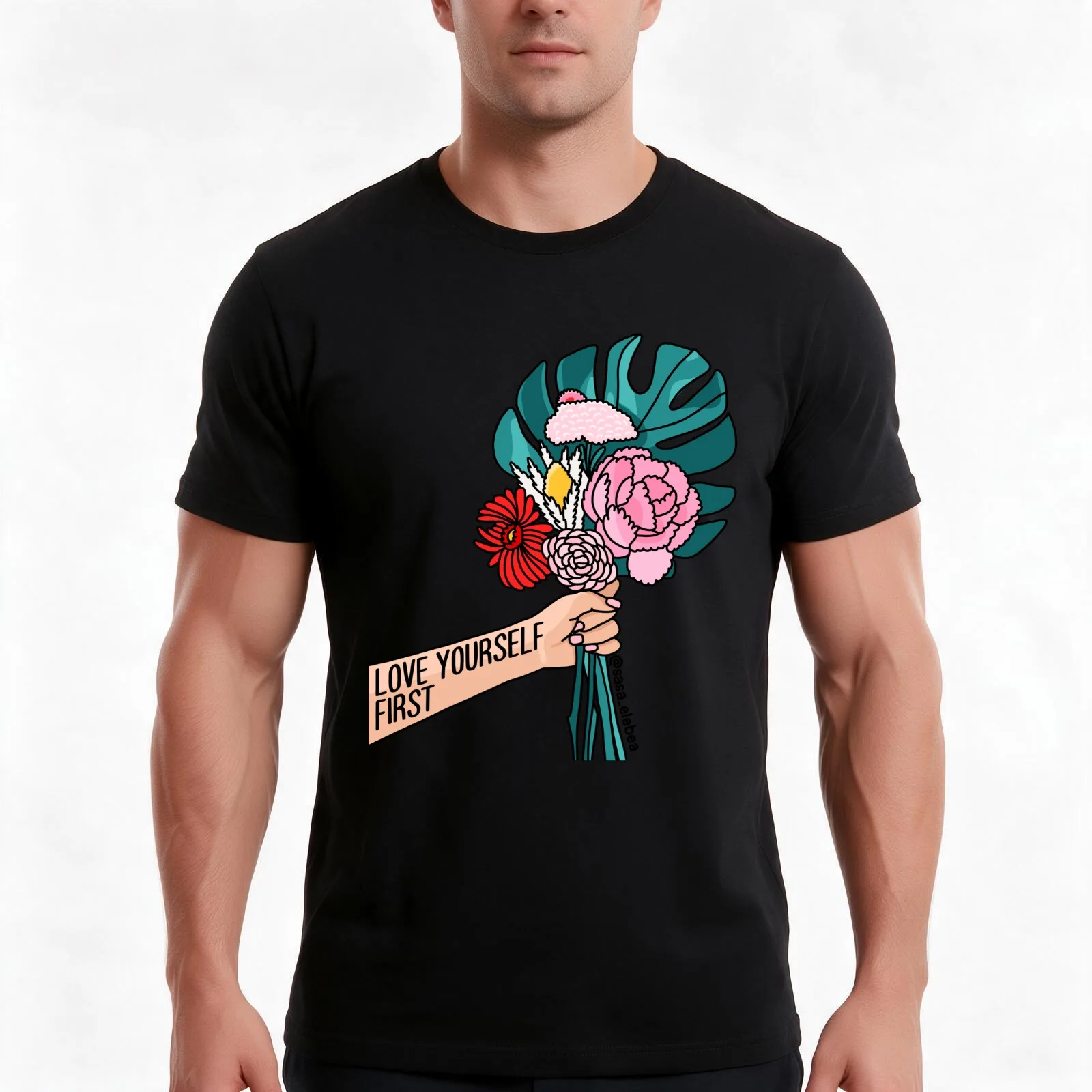 Love yourself first by Sasa elebea T-Shirt, Summer Casual Cotton Tee, Oversized Streetwear Tops, Vintage Graphic Print