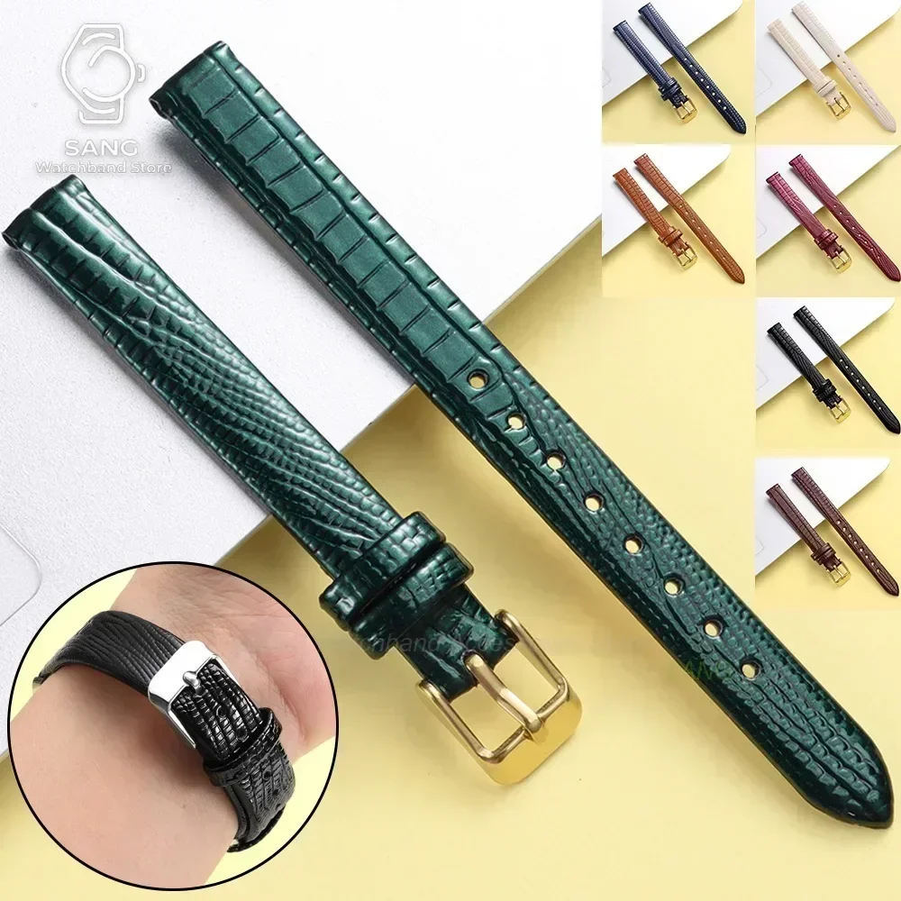8mm 10mm 12mm 14mm 16mm Soft Material Wristwatch Bands Fashion Lizard Texture Leather Watch Straps for Women Man Buckle Bracelet