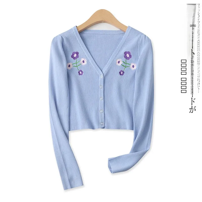 Sweet Sle V-Ne Knitted ort Svel Women's Cardigan Spring New Arrival Versatile Long Sve Ribbed Top for Women