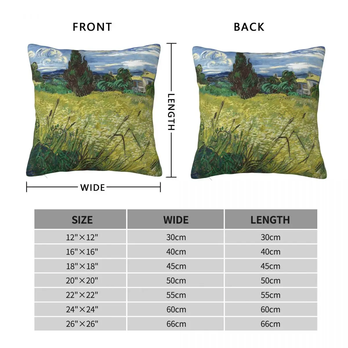 Green Wheat Field With Cypress Pillowcase Polyester Linen Velvet Creative Zip Throw Pillow Case Car Cushion Case Wholesale 45x45