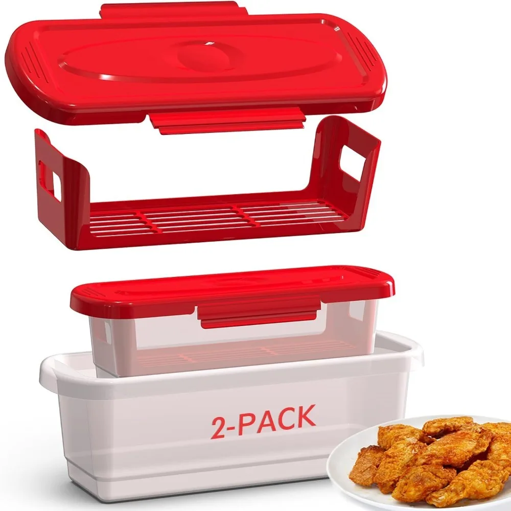 

Набор из 2 прямоугольных пластиковых мисок для панировки рыбы с ситечком, большой емкости, герметичные