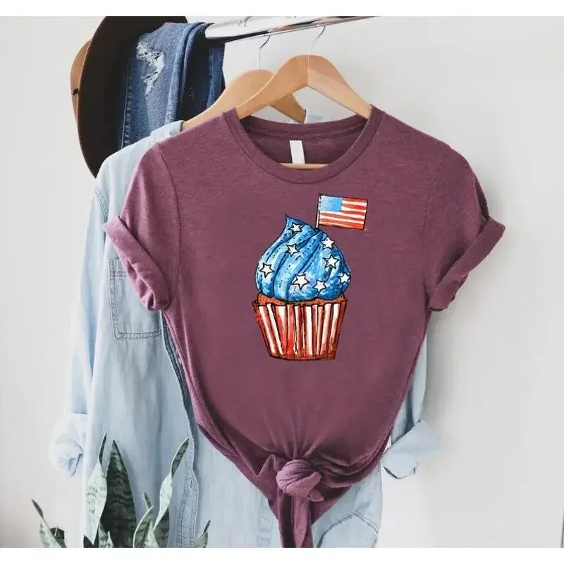 4th Of July Cupcake T Shirt For Girls Womens Independence Day Cute Fourth Memorial Patriotic Baker Usa Flag