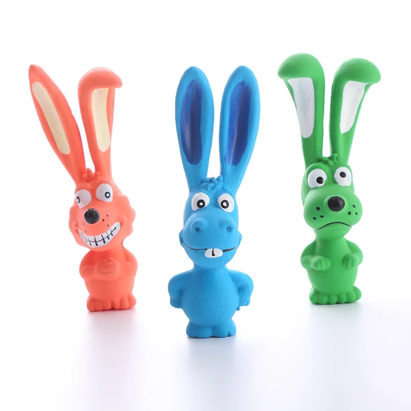 Dog Latex Chew Toy Naughty Rabbit Squeaky Long Ears Natural Rubber Puppy Teething Durable Pet Play Bite Proof