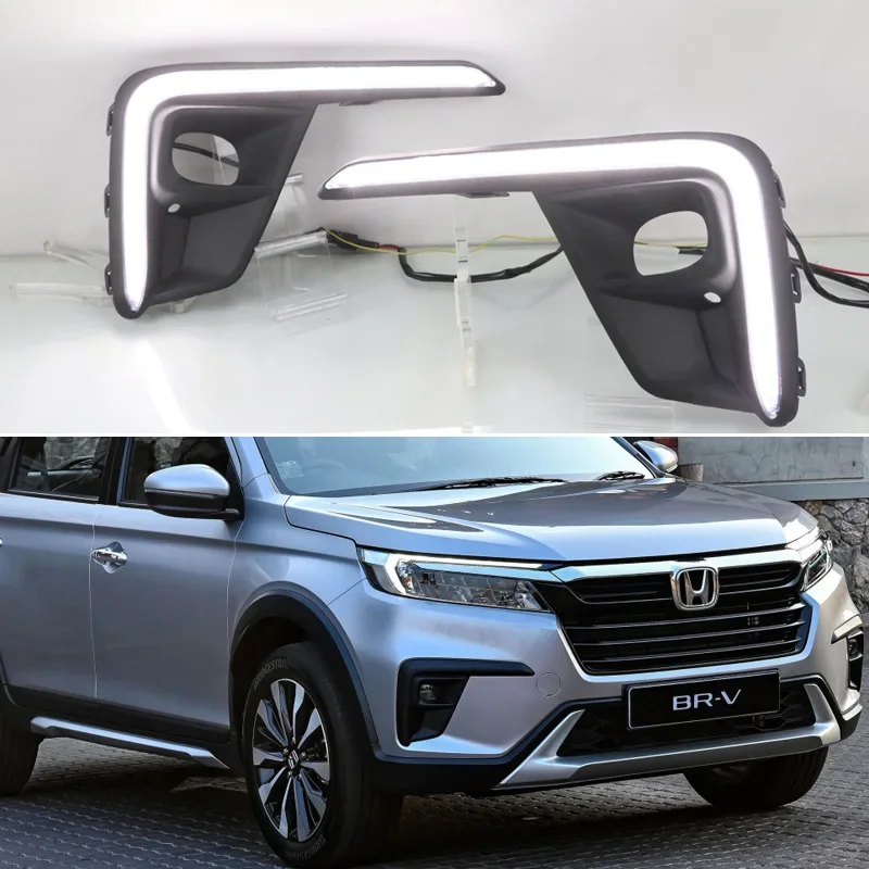 Car Daytime Running Light   For Honda BR-V BRV 2022 2023 LED Daylight Yellow Turn Signal DRL Auto Stylish Fog Lamp