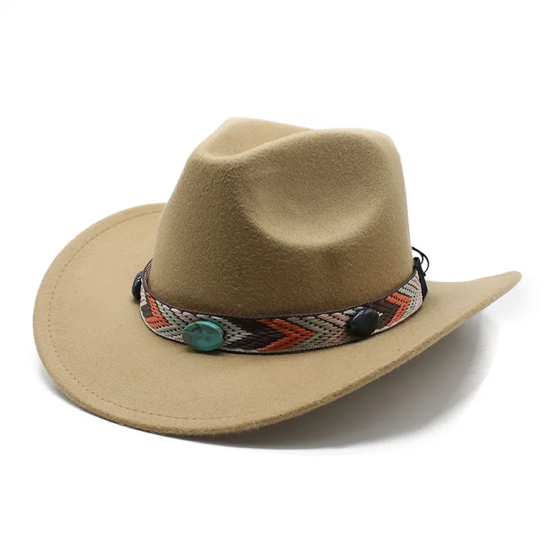 Cross Border Fur Felt Hat Tibetan Fur Felt Hat Cowboy Hat Belt Woolen Hat Ethnic A Hood Retro Fedora Hat