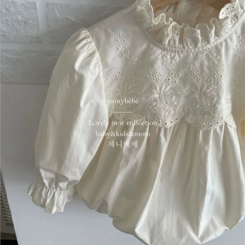 2025 new Summer Spring Girls Baby Kids white cotton  Lace Climbing clothes Elegant Birthday Princess  Children Clothes