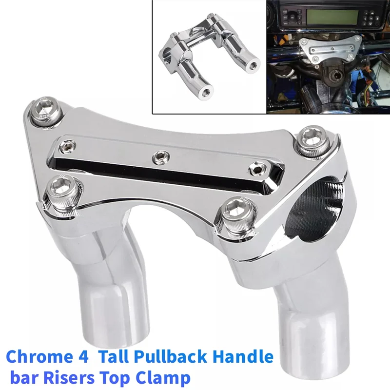 

AT92-Chrome 4" Tall Handlebar Risers Top Clamp For Tour Glide Dyna Road King Aluminum Handlebar Riser Handlebar Riser