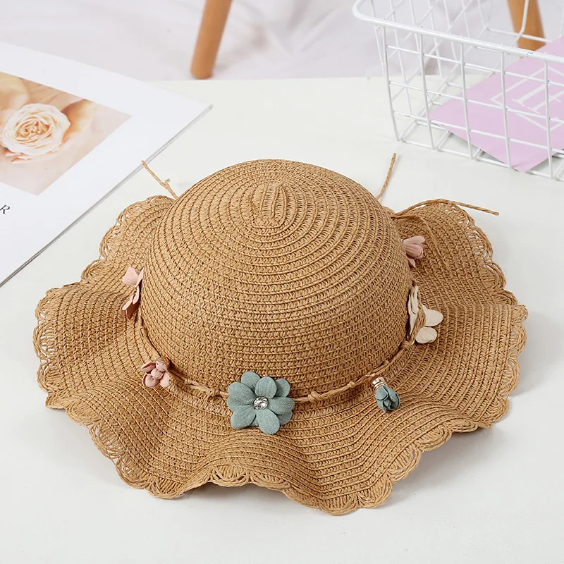 Sombrero transpirable de flores para bebé, sombrero de paja con bolso de mano, visera de Sol para niño y niña, protección UV, Panamá