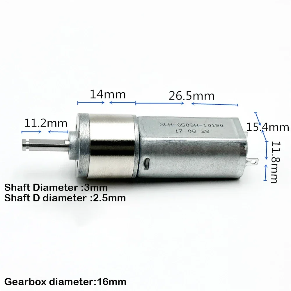 DC 3.7-7.4V DC Geared Motor 16GA-050 Forward and Reverse Gear Reducer with Brushed Permanent Magnet Reduction Motor 50-130RPM