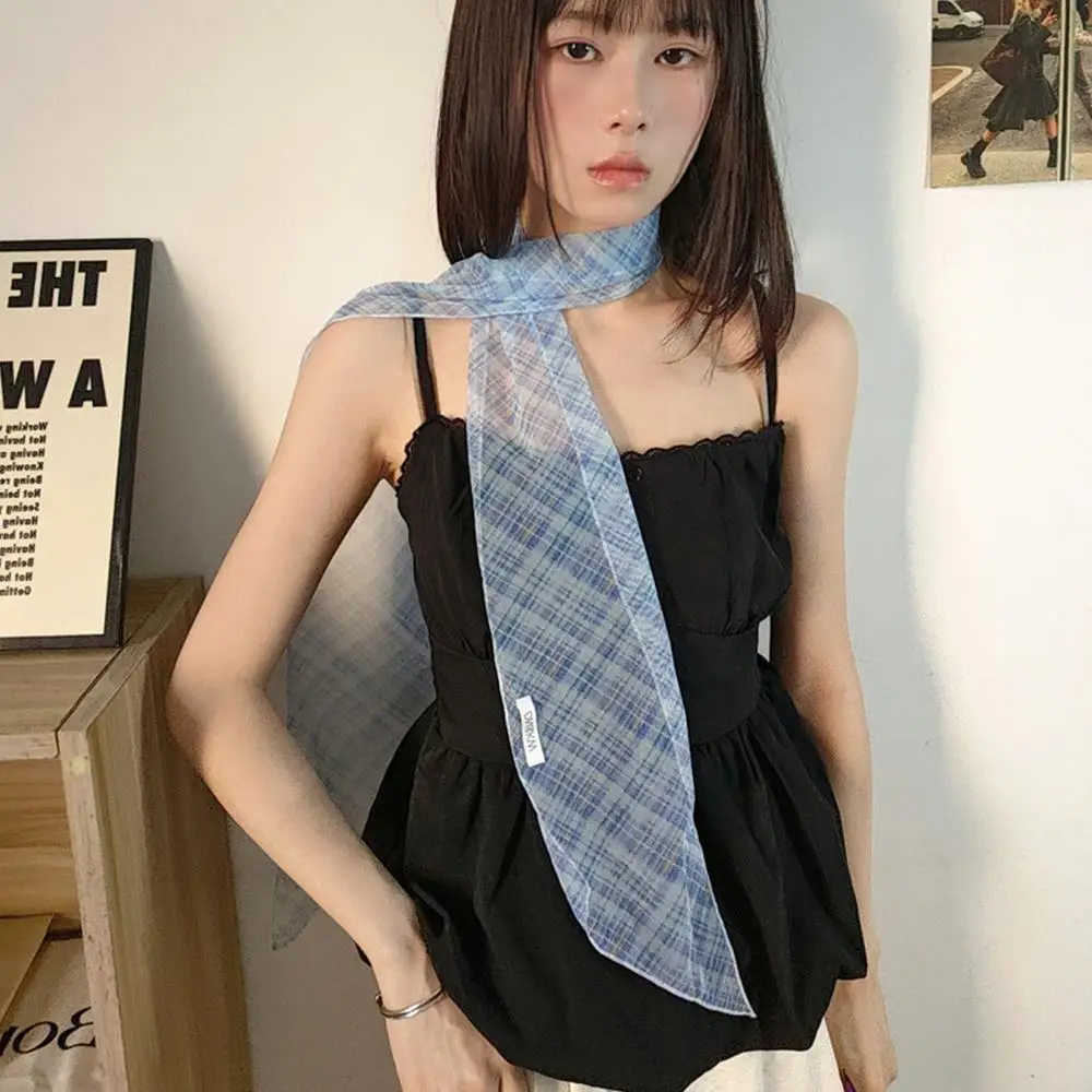 الكورية أزياء الصيف المرأة منقوشة وشاح طويل الحرير رقيقة منديل الإناث الشريط رباط شعر يلتف طويل نحيل تنوعا وشاح