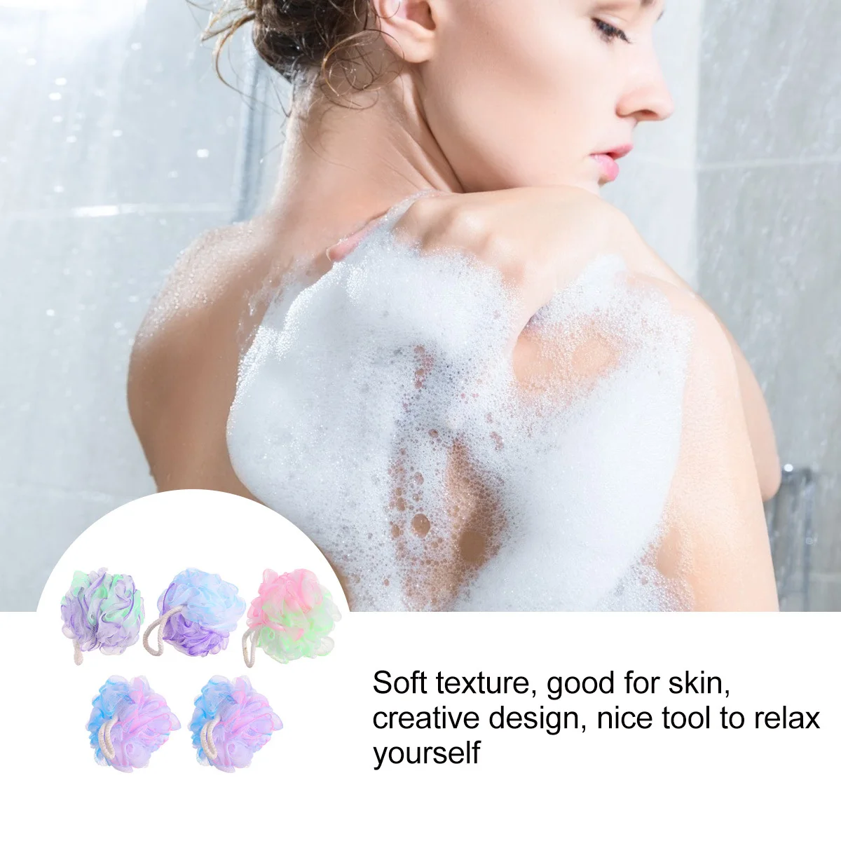 

5Pcs Bath Sponge Shower Mesh Scrubber Soft Texture Skin Cleansing Relaxing Tool for Women Men Body Bathing Accessories