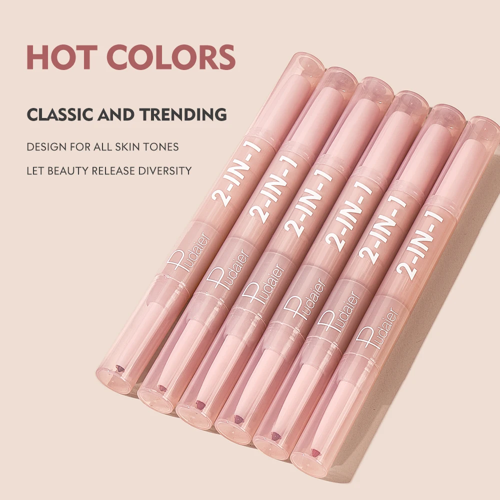 Delineador labial fosco de ponta dupla, à prova d'água de longa duração, não pegajoso, desenvolvimento de cor alta, textura suave para maquiagem labial, 1 peça