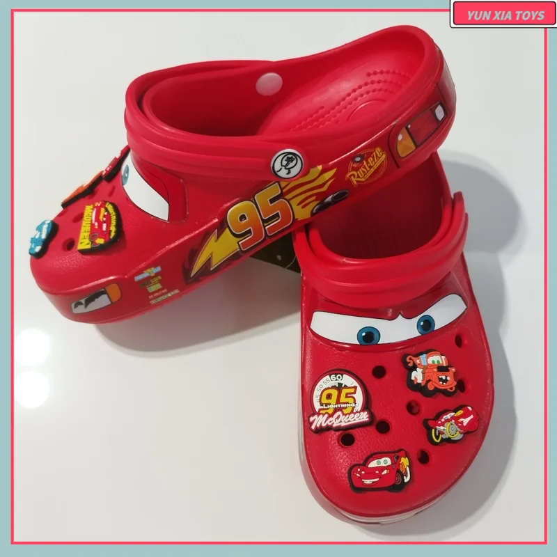 

Новинка 2025, детские повседневные тапочки с изображением молнии Mcqueens, уличная нескользящая удобная обувь из ЭВА, пляжные дышащие сандалии, детские сандалии
