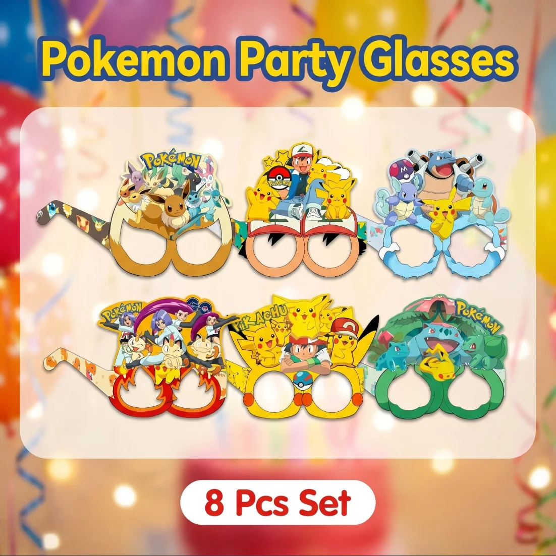 Pokémon-themed paper glasses. Cosplay props, birthday party photo props, decoration props for various holidays.