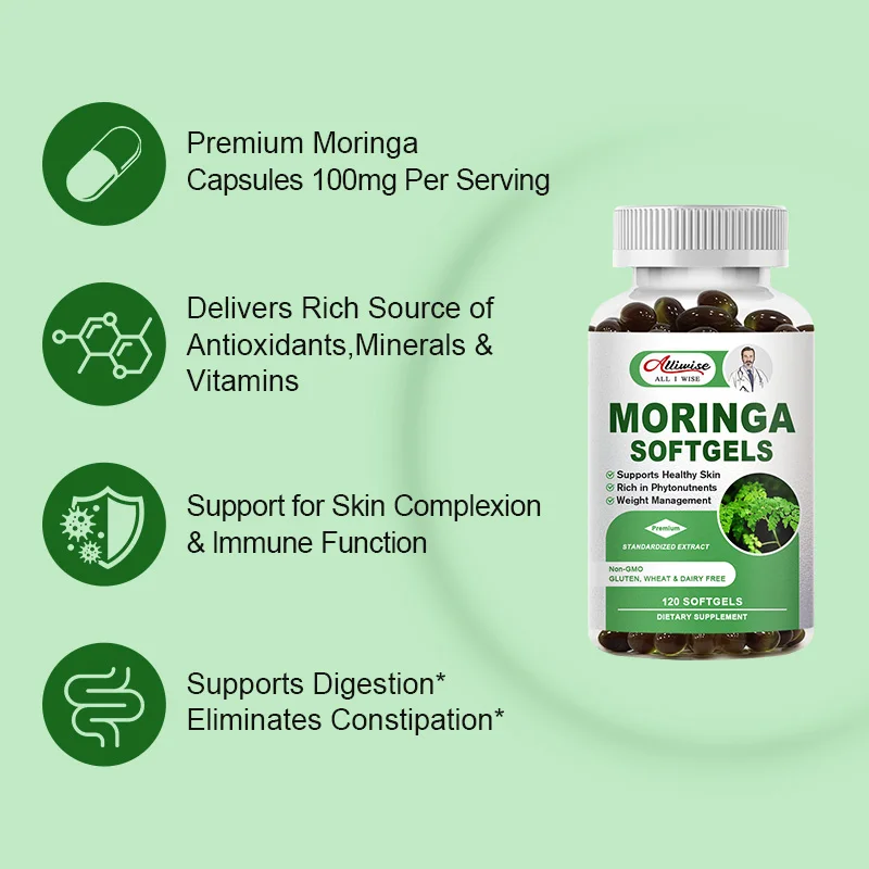 Kapsułki Alliwise Moringa naturalnie redukujące opieka zdrowotna sercowo-naczyniowego Zmniejsza zapalenie Moringa Przeciwutleniacz