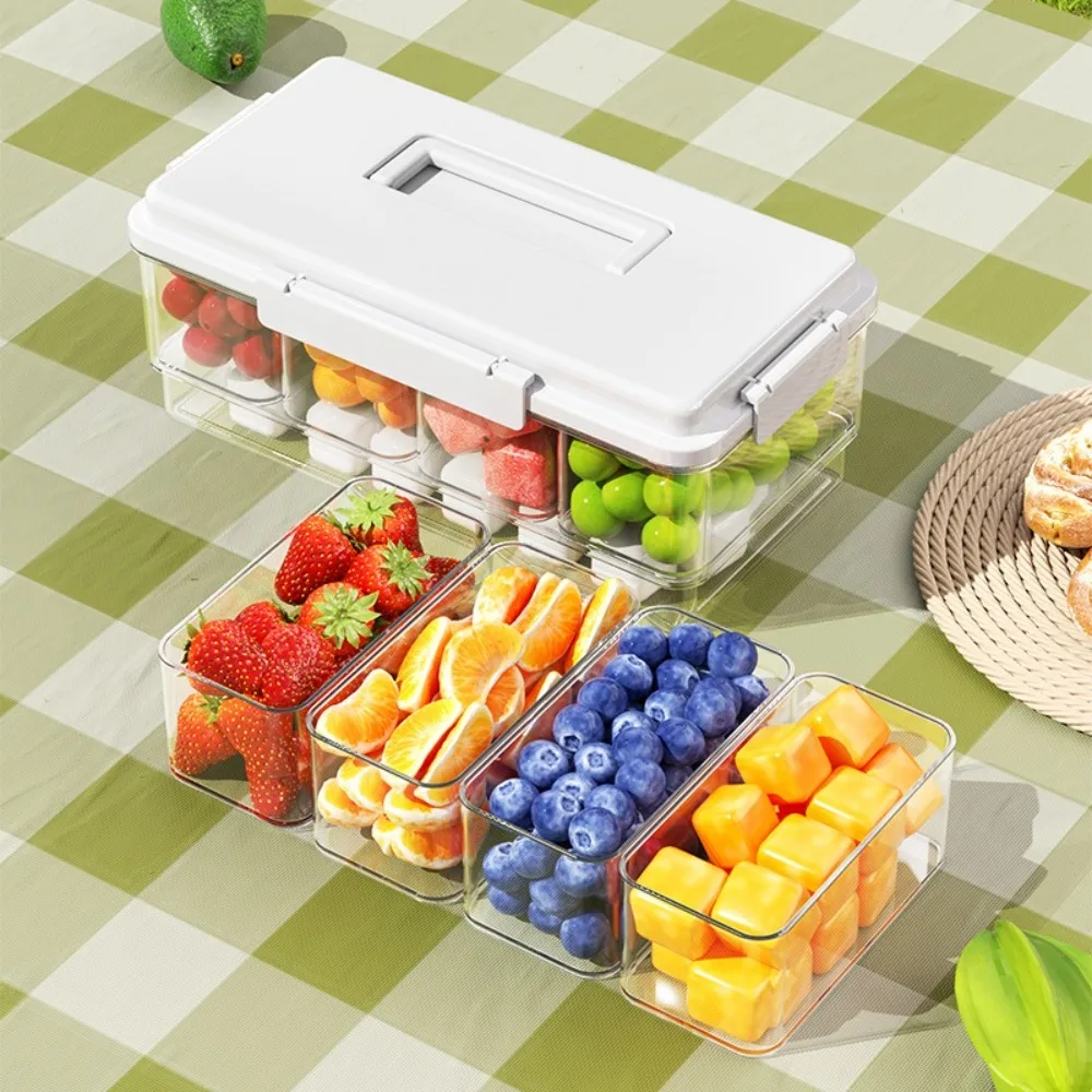 

Food Grade Outdoor Chilled Compartment Box 4 Compartments with Handle Fresh-Keeping Box Leakproof Refrigerator Storage Box