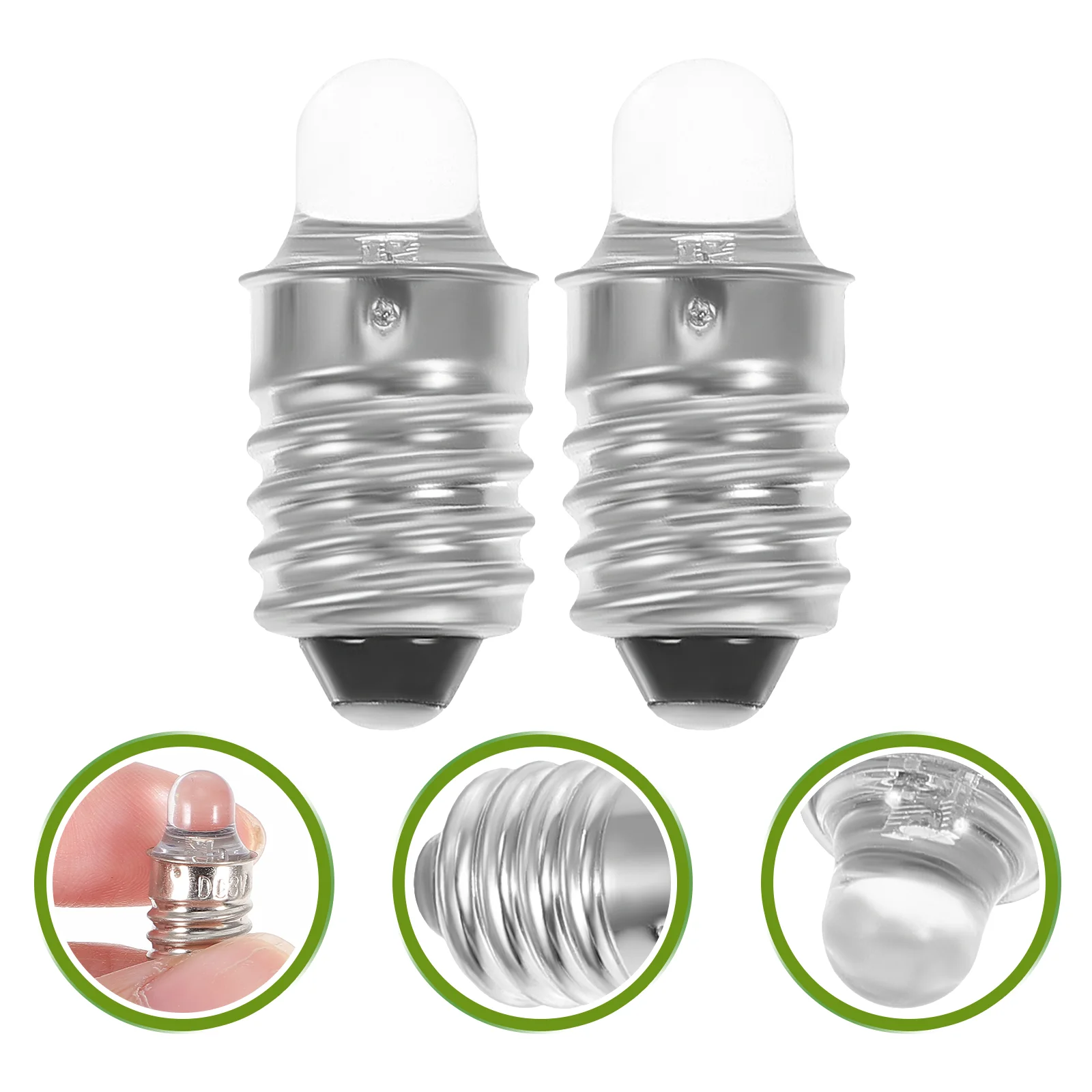 

2 Pcs 3v Flashlight Bulb LED Torch Replacement E10 Mini Small Miniature Tiny Bulbs for Torchlight Round