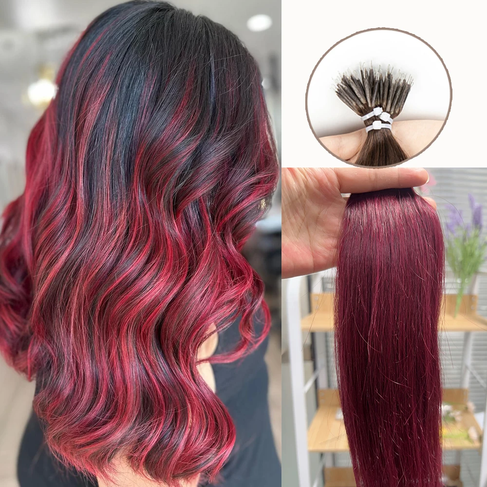 

Наращивание волос с нано-кольцами, человеческие волосы 12-20 дюймов, 30 г, винно-красные микробусины, наращивание волос, человеческие волосы, нано-петля, наращивание волос