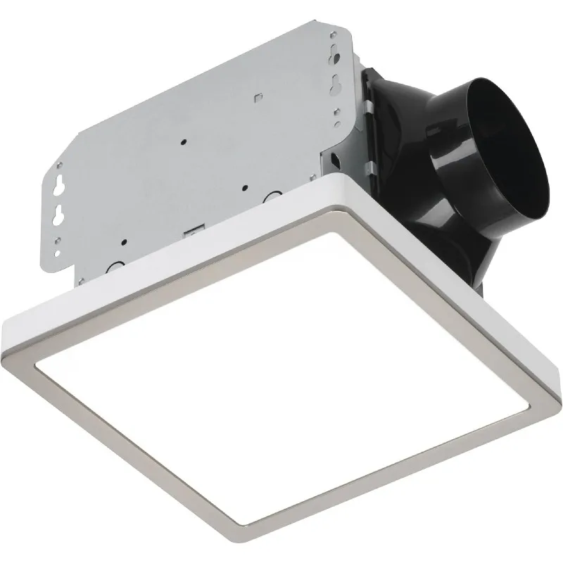 7105-12-BN مروحة حمام مع ضوء 100-CFM 2 Sones مروحة تهوية مربعة عكس الضوء LED ضوء وحلقة تقليم مغناطيسية Br