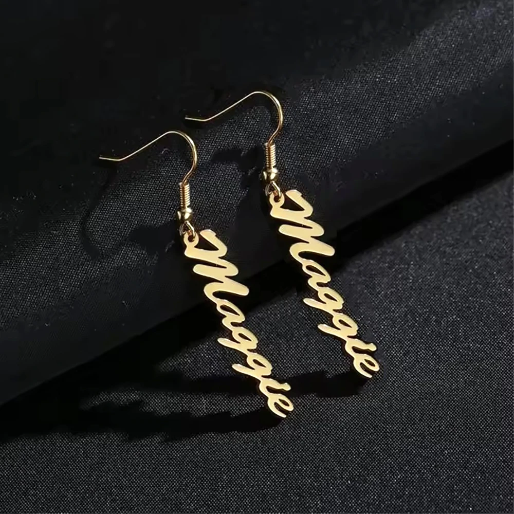 

Custom Name Drop Earrings For Women Stainless Steel Customized Long Dangle Hanging Earring Female Personalized Ear Jewelry Gift