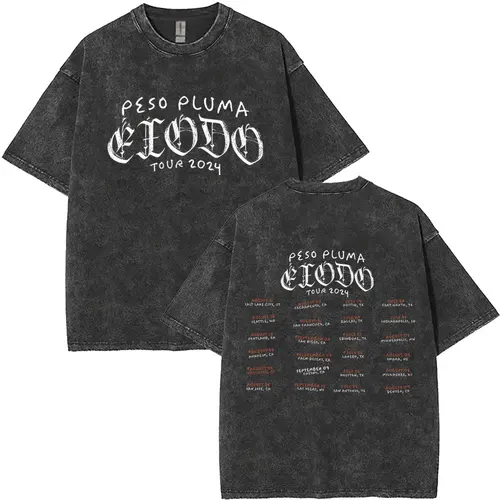 Imagen 2 del producto Cantante Peso Pluma Exodo álbum de música Tour 2024 Vintage camiseta lavada hombres Fans de gran tamaño de manga corta masculina Hip Hop moda camiseta
