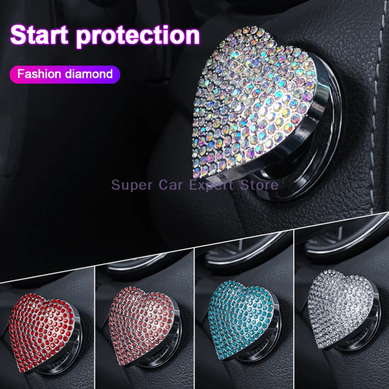 

Protective Cover Bling Girls Auto Accessories Car Interior Decor Crystal Engine Ignition Onekey Start Stop Push Button Switch