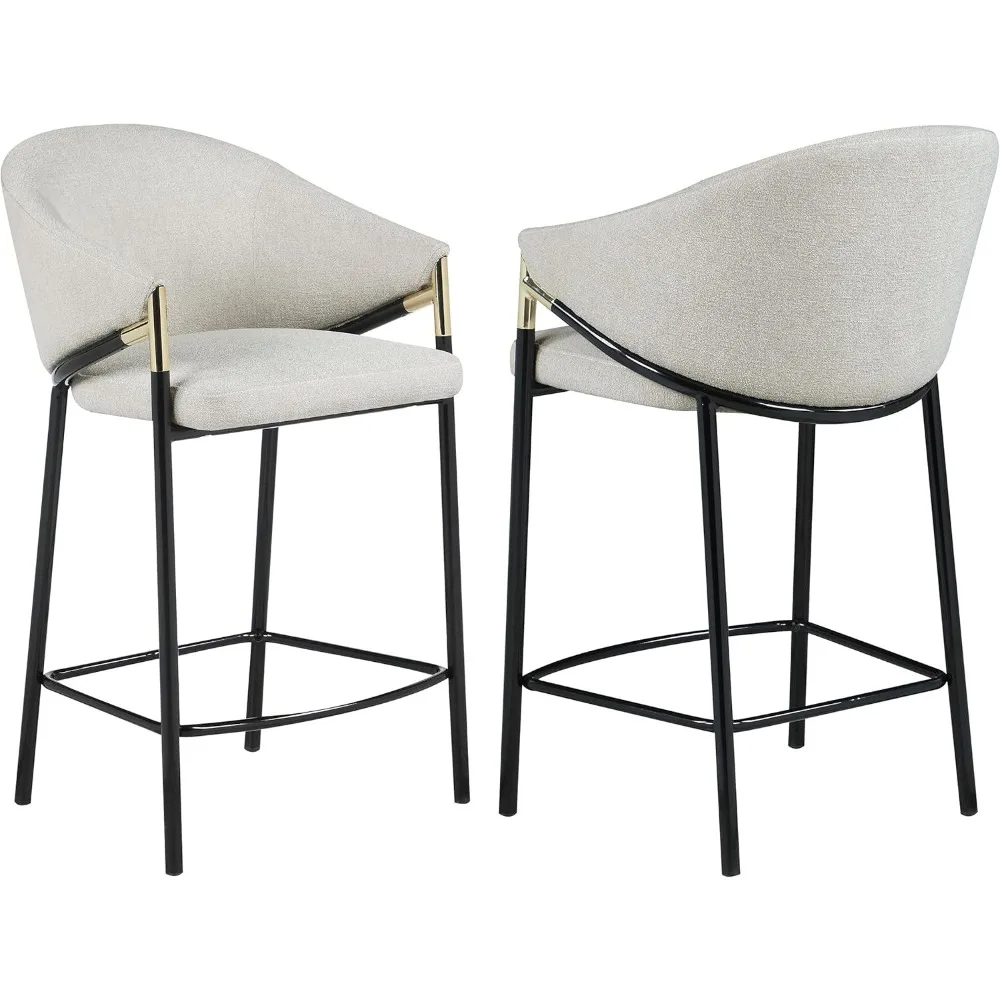 

Set of 2 Counter Height Bar Stool Beige Fabric Upholstered Barstool Sturdy Metal Frame With Footrest Hocker Living Room Home
