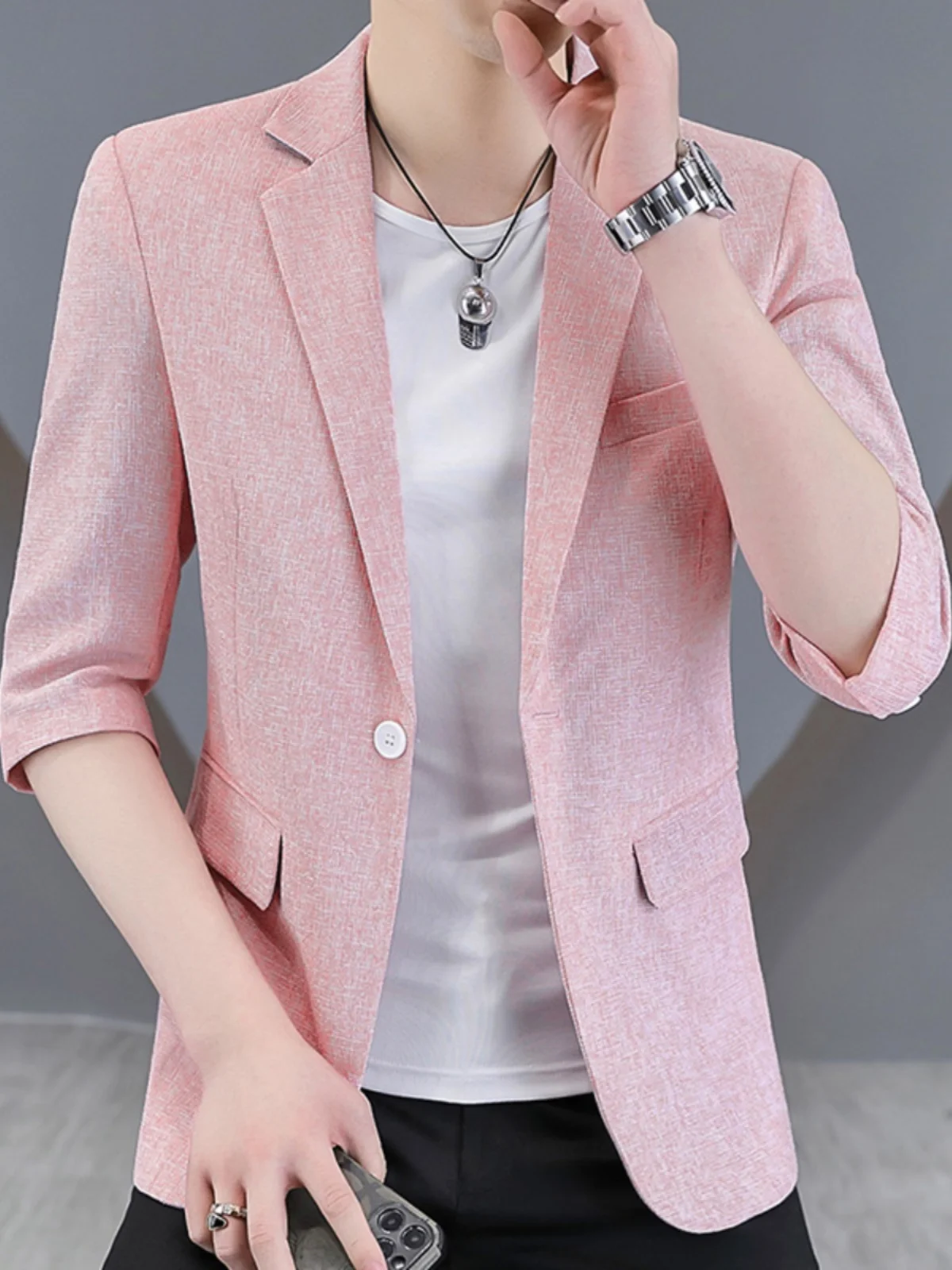 Fashion Slim Fit Small Business Suit Jackets Men's 2024 Half Sleeve Summer Thin Breathable Handsome Suit Jacket Youth Suit Coat