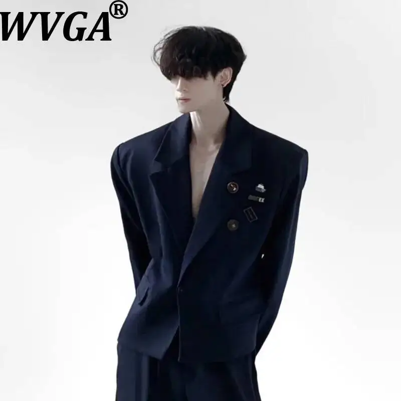 WVGA Spring Autumn New Men Retro Sophisticated Medallion Padded Shoulder Blazer Niche High-End Suit Pants Two Pieces Sets W25637