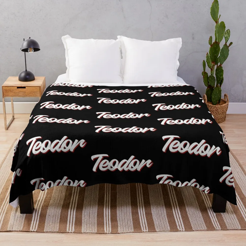 

Retro Teodor Name Label (Black) Throw Blanket warm for winter Travel for winter Blankets