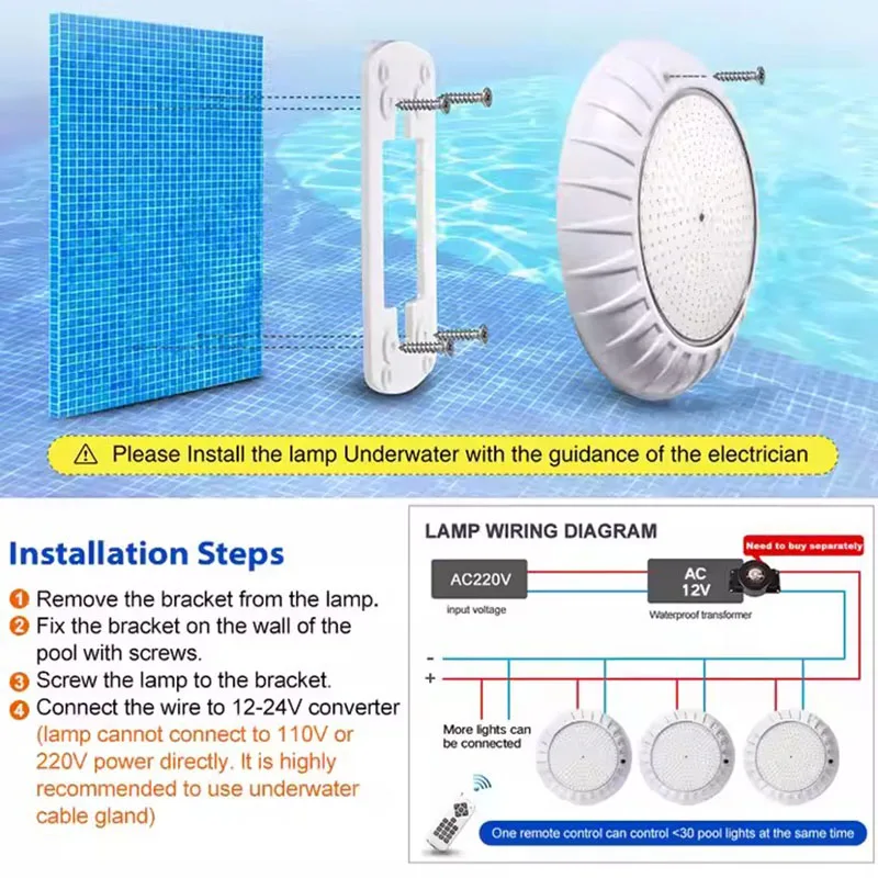 Luz Led de Piscina montada en superficie de resina, lámparas Subacuáticas de 18W, 25W, 35W, CA de 12V, RGB cambiable