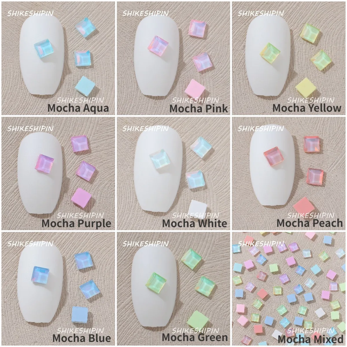 Neon Mocha 4mm Square-Shaped Wholesale Flat bottom Nail Art rhinestones Self-Adhesive Shiny Glass Crystal 3D Nail Decoration