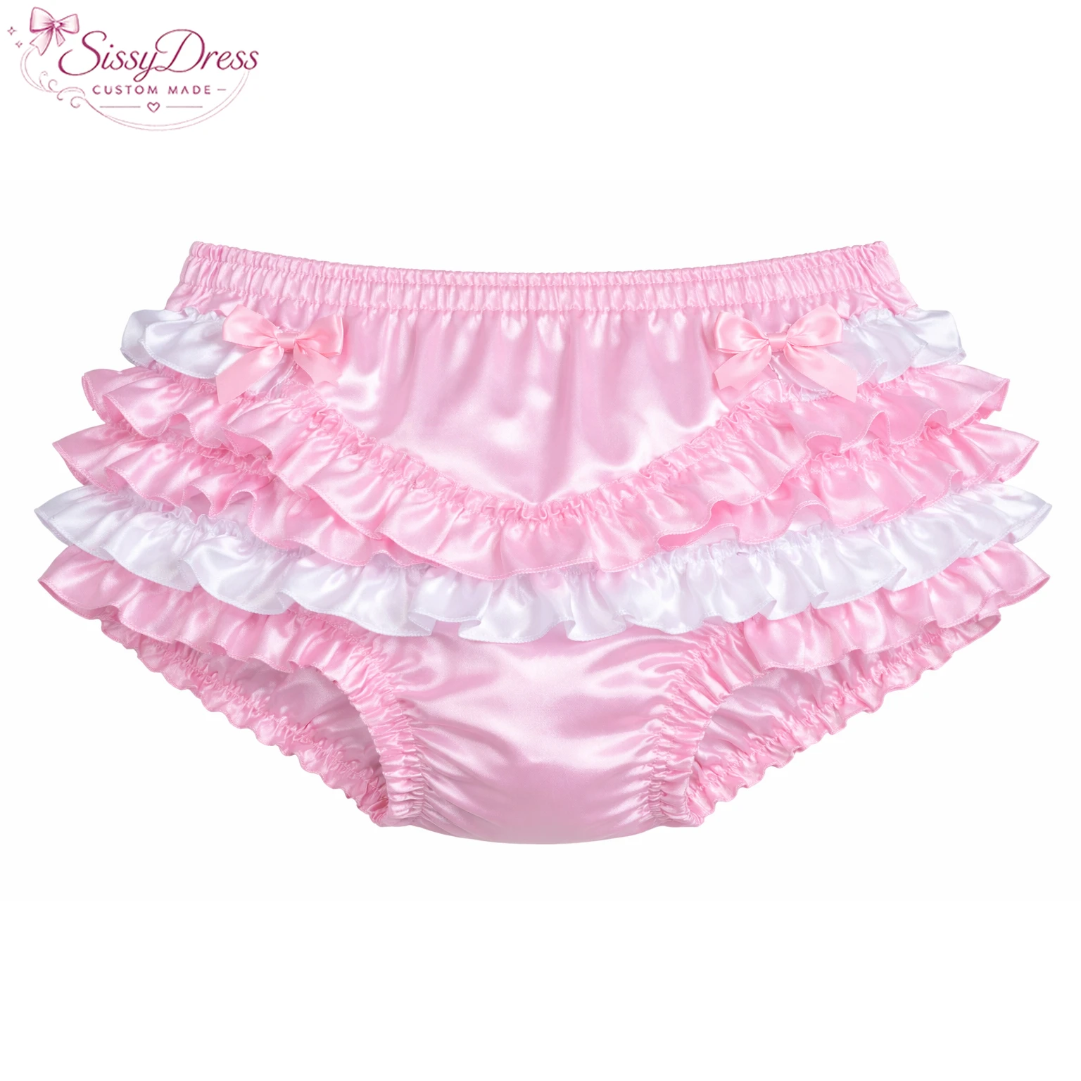 Baby Pink Satin Bloomers Panties Ruffle Lolita Sissy Maid Underwear Custom Made Costume [G4136] view 2