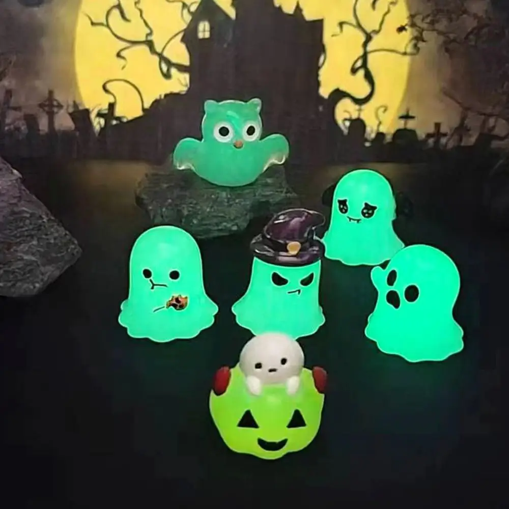 Cartoon Halloween Luminous Ghost Figurines Pumpkin Owl Resin Crafts Noctilucent Ghost Ornaments Festival Cute