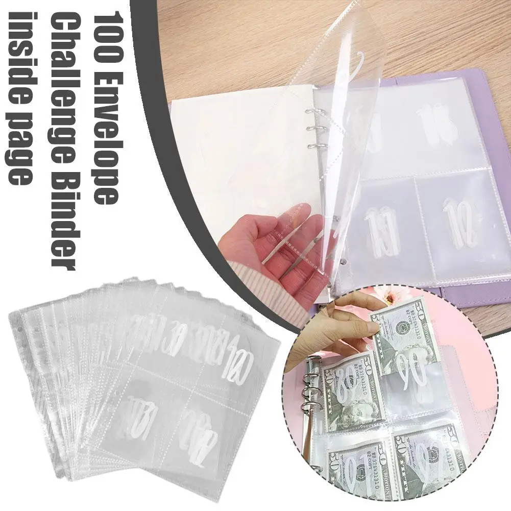 100 Envelope Challenge Binder A5 Cash Saving Book Double-sided Days Savings Challenge 00 Loose Couple Page Notebook E1p6