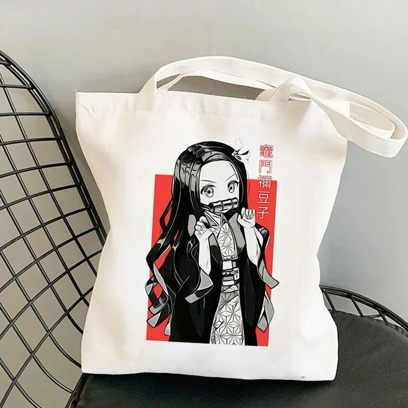 Demon Slayer Kimetsu No Yaiba Shopping Bolsa Canvas Bag Reciclaje Sacola School Tote Bolsas De Tela Shopper Jute Bag