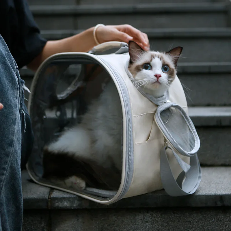 Cat bag out portable cat dog out bag space capsule cat cage breathable pet backpack large capacity beige light green