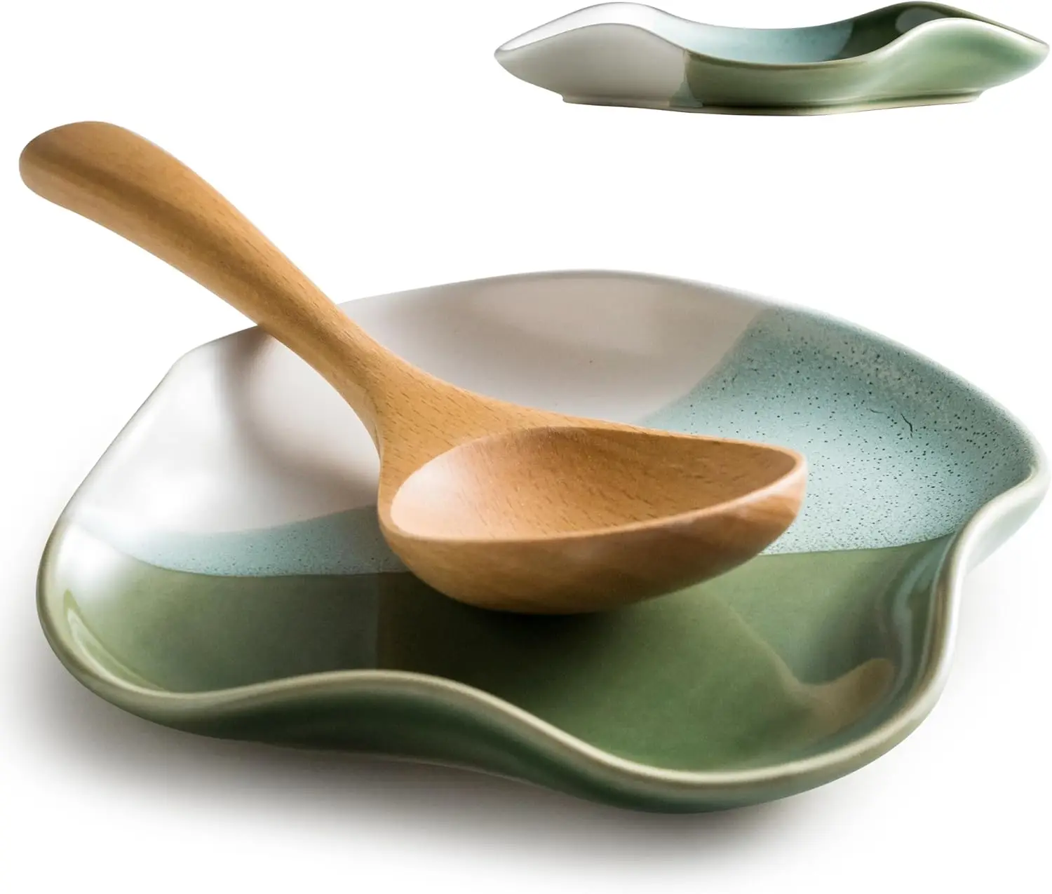 

Керамическая подставка для ложек с градиентным зеленым дизайном, держатель для лопаток для кухонной столешницы, подставка для кухонных принадлежностей для плиты