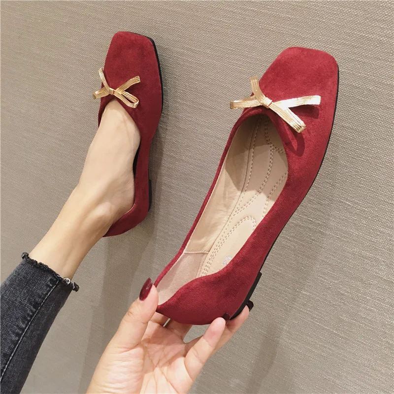 Women Flats with Bow Spring Wine Red Flat Shoes for Women Large Size 43 44 45 46 Black Ballet Flats for Women Zapatillas Mujer