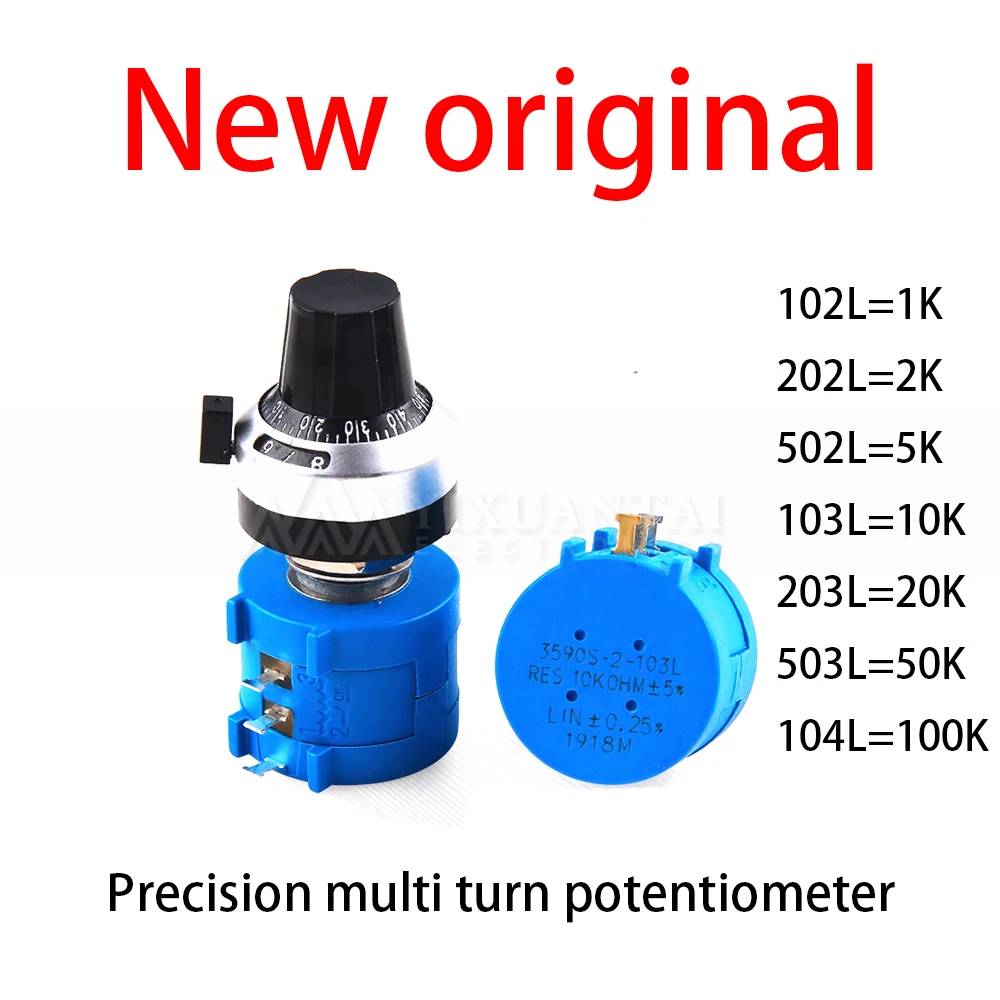 2Pcs potentiometers+integrated knob 3590S-2-103L 1K 2K 5K 10K 20K 50K 100 precision multi turn potentiometer adjustable resistor