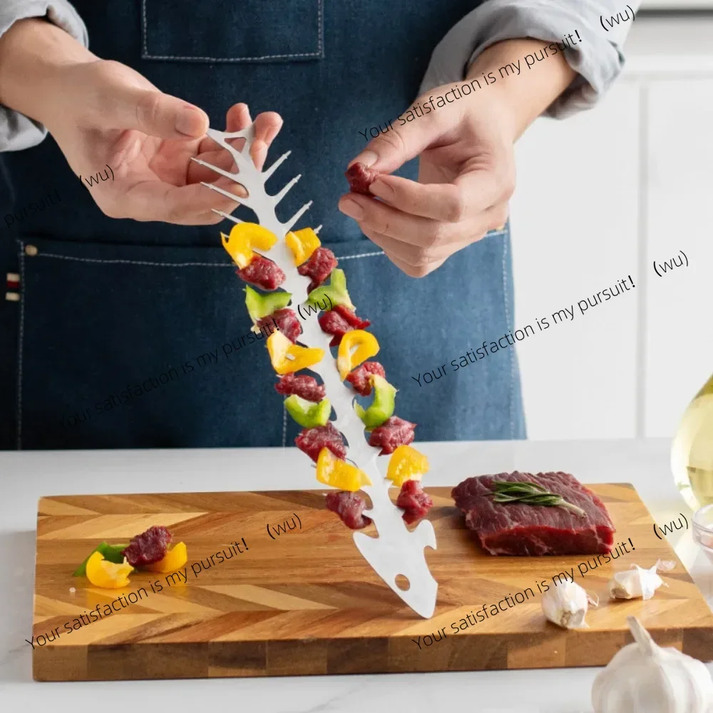 Reusable Roaster Fork Metal Fishbone Shape Barbecue Skewer Roasting Skewers for Camping Grilling Skewers Campfire BBQ Tool