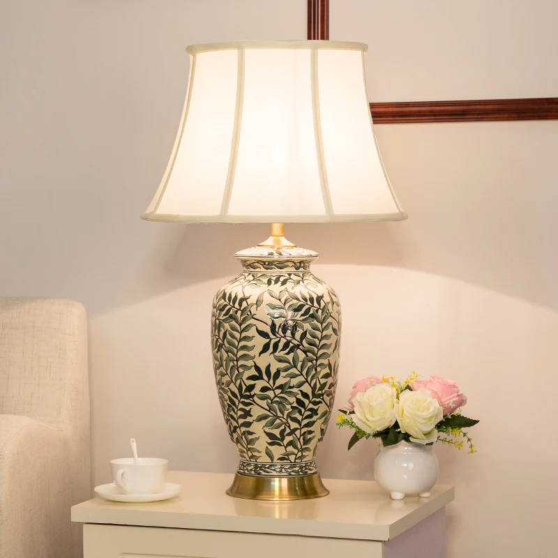 Classical Ceramic Table Lamps American Room Decor Bedroom Bedside European Retro Pattern Fixture study living room floor lights