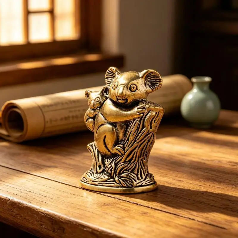 Vintage Brass Koala Miniature Statue Cute Table Tea Pet Ornament Animal Figurine For Home Office Collection Gifts