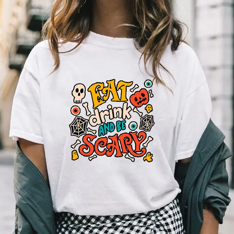 Halloween Trick or Treat Tshirt Pumpkin Coffee Latte Drink Cup Spice T-shirt  Girl Y2K Harajuku Tee Tops Female Sreewear Clothes