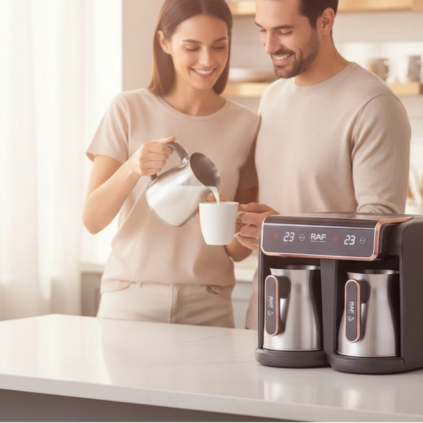 twinPot Coffee Maker Digital Coffee Machine with Two Pots Appliance Space-Saving Fast Brew for Couples, Kitchen, Office