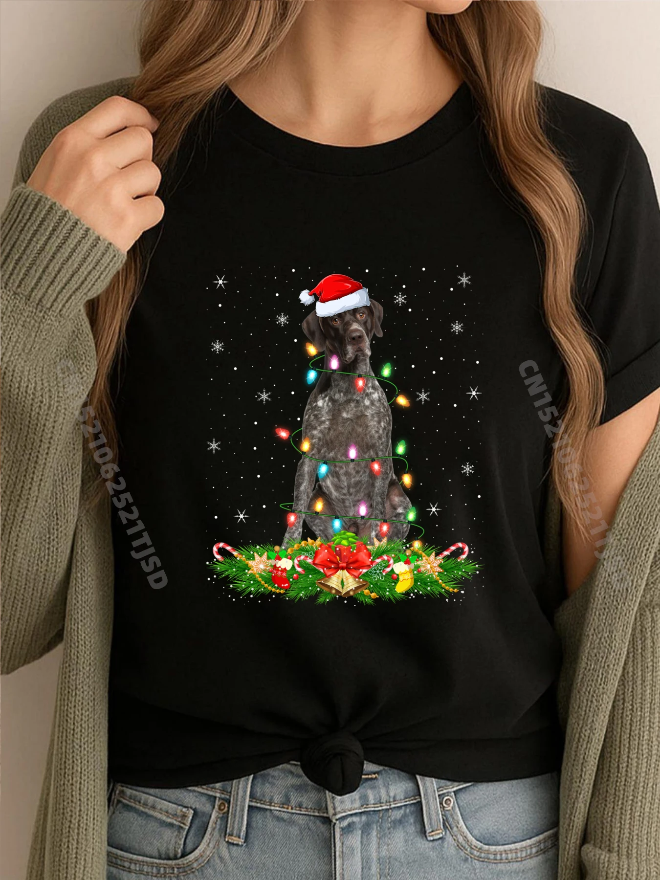 

Освещение Xmas Santa, немецкая короткошерстная указка для собак, рождественская футболка, мужская одежда с принтом