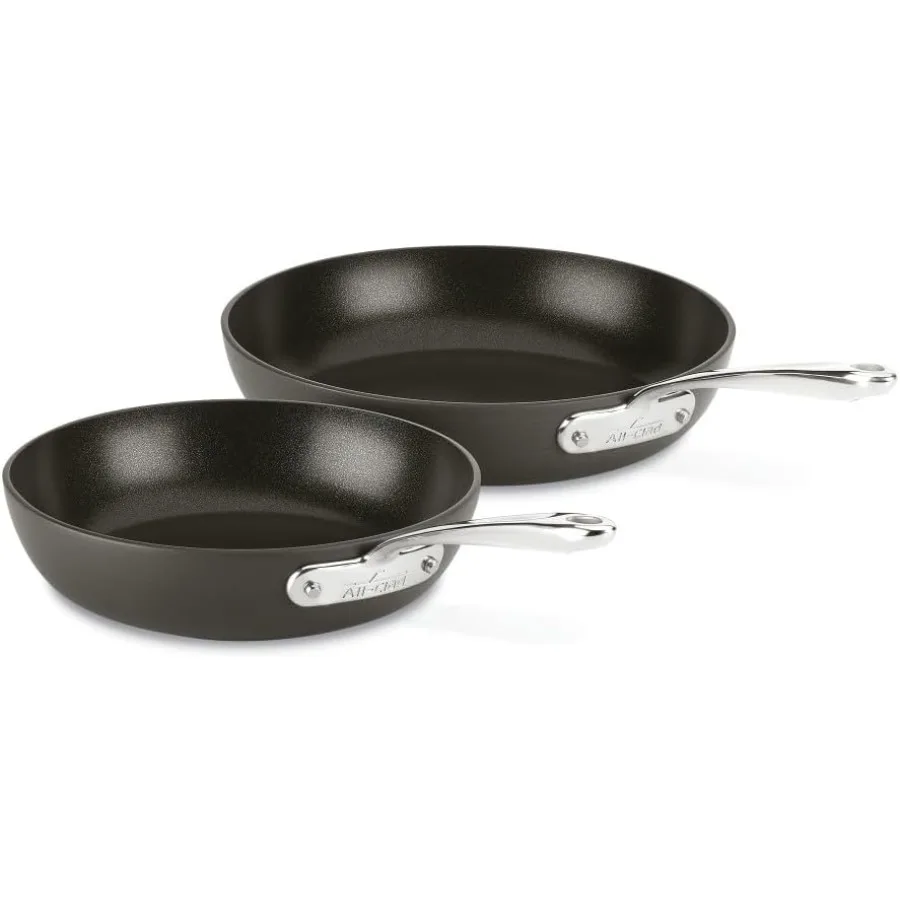 

Essentials Hard Anodized Nonstick Fry Pan Set 2 Piece 8 10 5 Inch Oven Broiler Safe 500F Lid Safe 350F Pots and Pans Cookware B